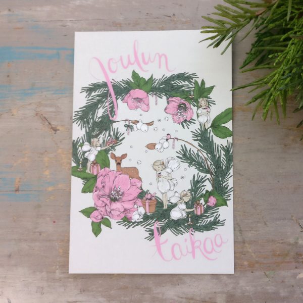 Zpoistunut Joulun Taikaa postikortti v.punainen, Nuppu Print