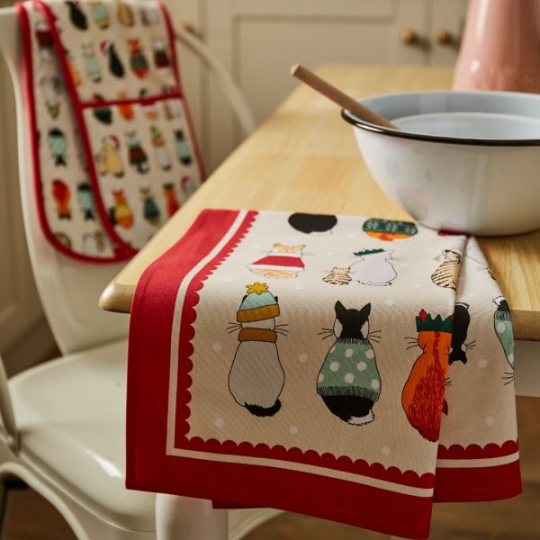 Keittiöpyyhe Joulukissat - Christmas Cats in Waiting, Ulster Weavers - Image 2