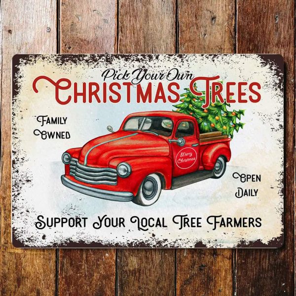 Peltikyltti Pick Your Own Christmas trees 20x25 cm
