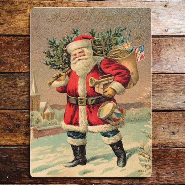 Peltikyltti Jouful greetings Joulupukki 15x20 cm