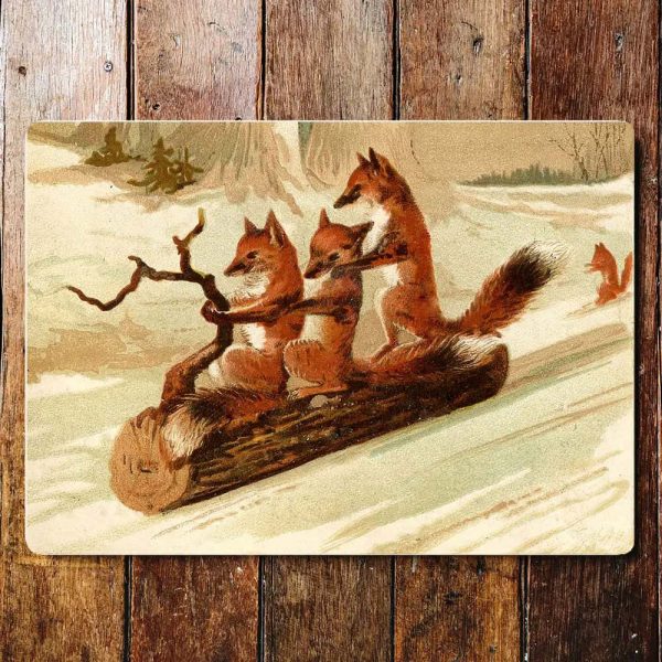 Peltikyltti Kelkkailevat ketut 20x25 cm