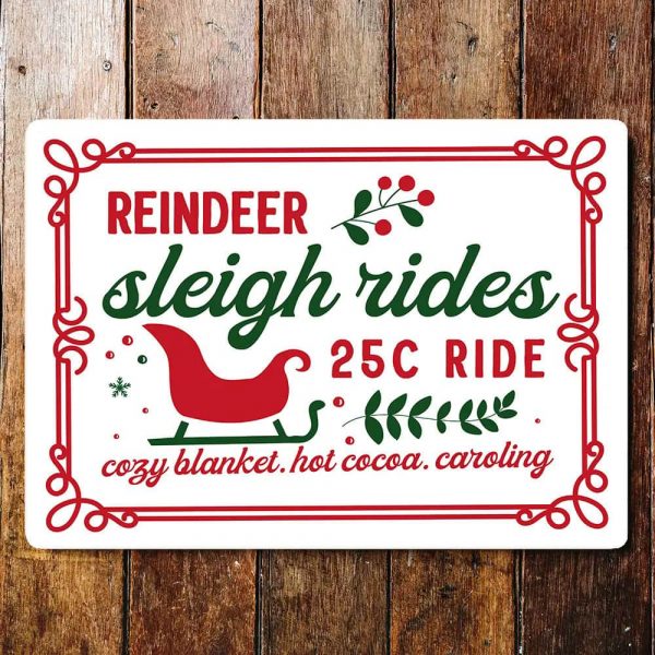 Peltikyltti Christmas reindeer sleigh rides 15x20 cm