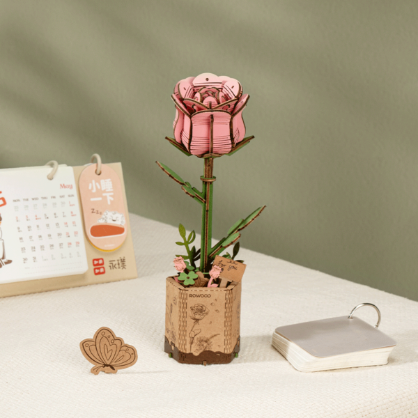 DIY Kukka Vaaleanpunainen ruusu - Pink Rose, Robotime - Image 2