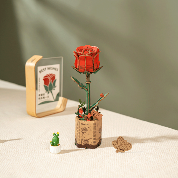 DIY Kukka Punainen ruusu - Red Rose, Robotime - Image 5